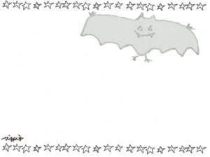 フリー素材:ハロウィンのフレーム;モノクロのガーリーなコウモリと星いっぱいの飾り枠;640×480pix 