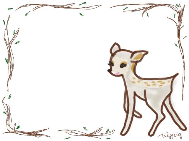 フリー素材 フレーム メルヘンな森の子鹿 バンビ のイラスト素材 Webデザインに使える素材 Tigpig