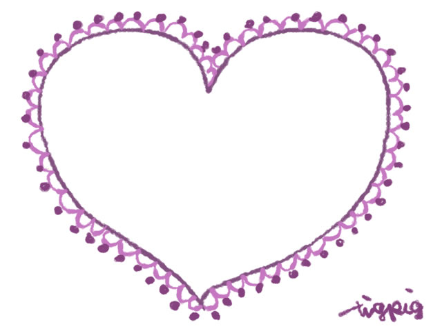 フリー素材 フレーム 飾り枠 640 480pix 大人かわいい紫のハート ポンポンレースつき の飾り枠 Webデザイン 動画制作に使える無料素材 Tigpig