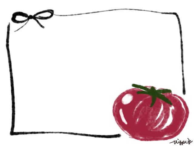 Webデザイン バナー広告 ネットショップのフリー素材 大人可愛いトマトとモノクロのリボンの夏の野菜のフレーム 640 480pix Webデザイン 動画に使える無料素材 Tigpig