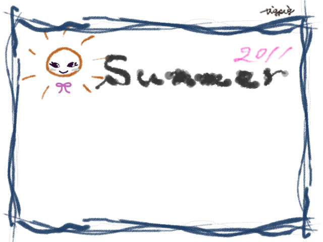 フリー素材 フレーム 夏の海の波みたいなラフな青の手描きラインと太陽のイラストと11summerの手書き文字のwebデザイン素材 Web 動画 Sns バナー制作に使える素材 Tigpig