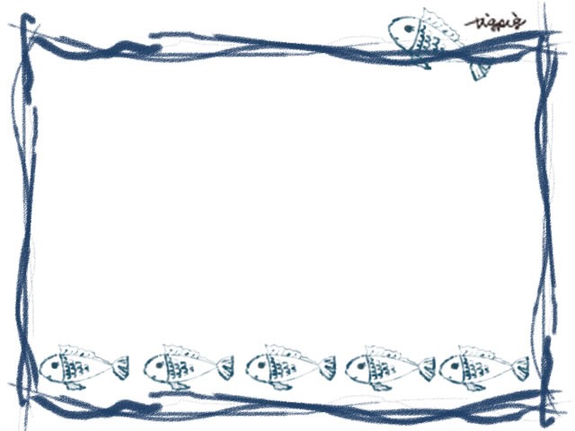 フリー素材 フレーム シンプルで大人可愛いラフなラインと青い魚がかわいいのイラストの飾り枠 フレーム 640 480pix Webデザイン イラスト素材 Tigpig