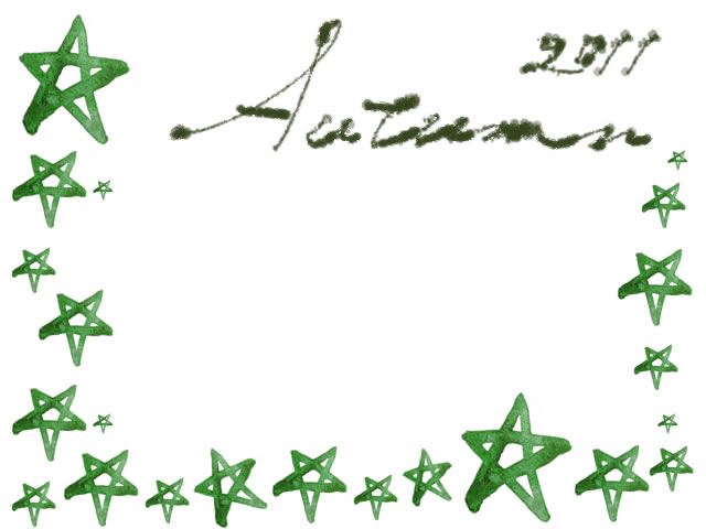 フリー素材 秋のフレーム 大人可愛いくすんだ緑の水彩の星いっぱいの飾り枠とautumn11の手書き文字 Webデザインに使える素材 Tigpig