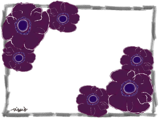 北欧風のガーリーな紫の花 アネモネ とシンプルな鉛筆風のフレームのフリー素材 オンラインショップ制作やwebデザインに使える素材 Tigpig