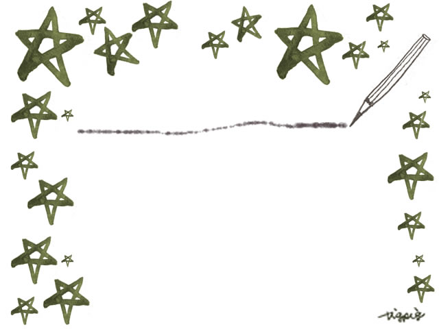 フリー素材 フレーム バナー広告 メニュー モノトーンの鉛筆とラインとガーリーな深緑の水彩の星の飾り枠 640 480pix Webデザインに使える無料素材 Tigpig