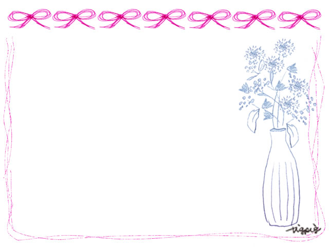フリー素材 フレーム 北欧風の花と花瓶とピンクのりぼんと囲み枠 640 480pix Webデザイン イラスト素材 Tigpig