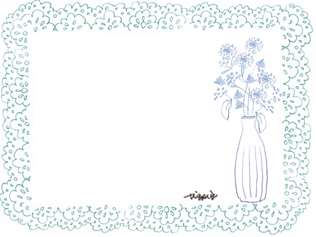 フリー素材 フレーム 北欧風の花瓶とシンプルな花とパステルブルーのレースの囲み枠 640 480pix Webデザイン 動画制作に使える無料素材 Tigpig