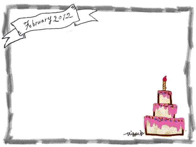 フリー素材 フレーム モノトーンのfebrary 2月 12の手書き文字とリボンとピンクのケーキと鉛筆画の囲み枠 640 480pix Webデザイン イラスト素材 Tigpig