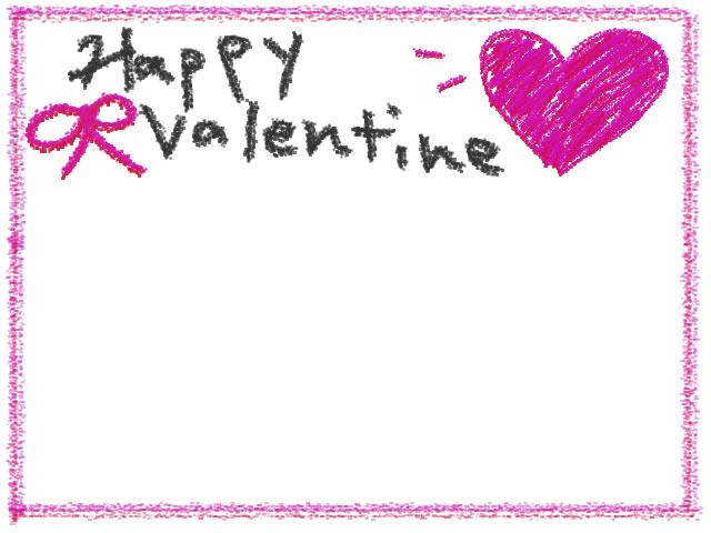 フリー素材 フレーム Happy Valentineの手書き文字とピンクのリボンと
