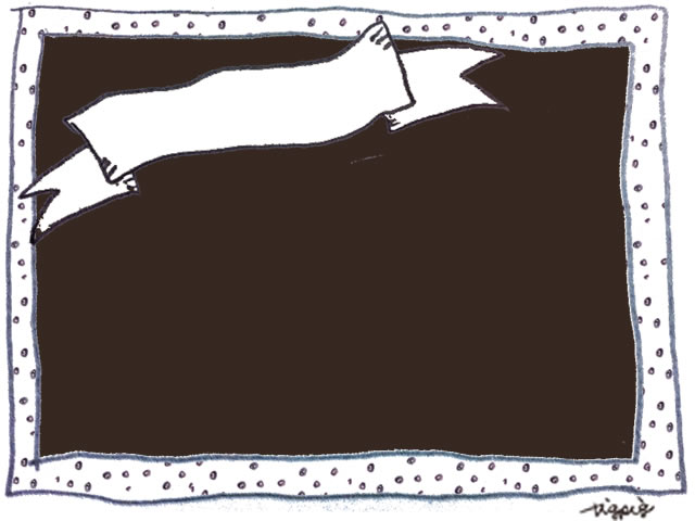 フリー素材 フレーム モノトーンの鉛筆の手描きのりぼんの見出しと茶色の背景がおしゃれな水玉のフレーム 640 480pix ネットショップ制作などに使える約5000点のwebデザイン素材 Tigpig