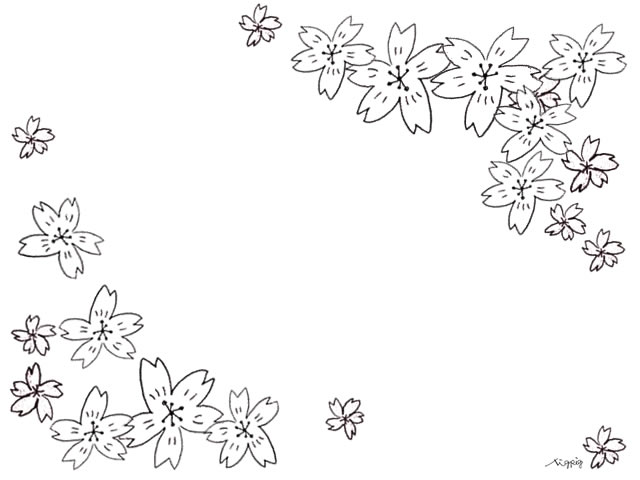 フリー素材 桜のフレーム モノトーンのシンプルな鉛筆画の桜の花