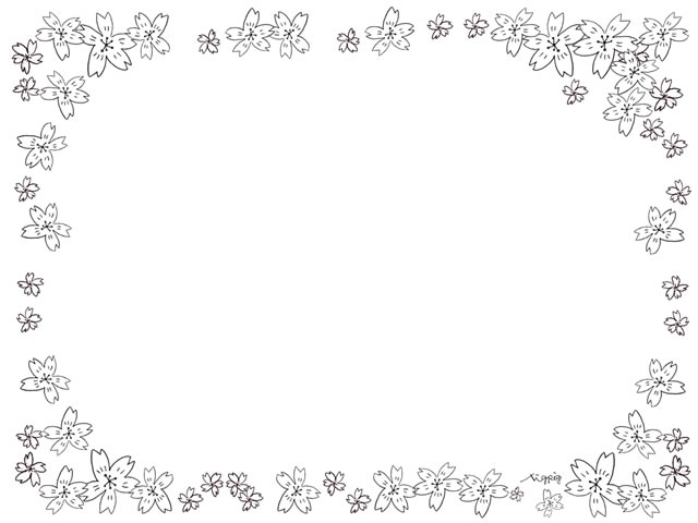 フリー素材 モノトーンの桜のフレーム シンプルな鉛筆画の桜の花いっぱいの大人可愛い飾り枠 640 480pix オンラインショップ制作やwebデザインに使える素材 Tigpig