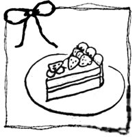 フリー素材 アイコン モノクロのリボンと手描きのイチゴショートケーキのイラストとラフなラインの囲み枠 0 0pix Webデザイン イラスト素材 Tigpig