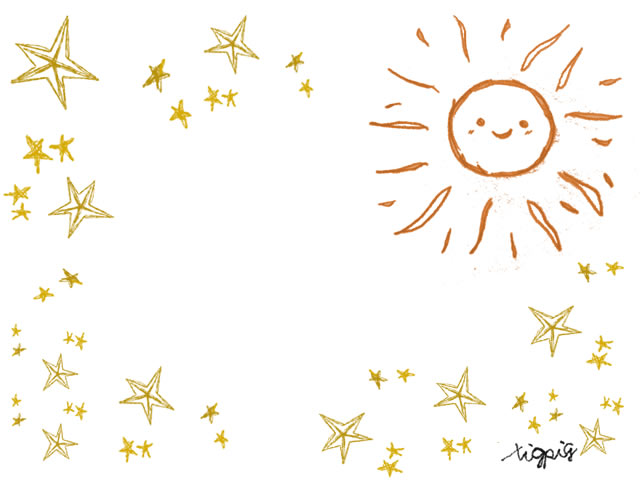 フリー素材 大人可愛いオレンジの太陽とレトロな星の飾り枠 フレーム640 480pix Webデザイン 動画制作に使える無料素材 Tigpig