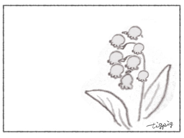 フリー素材 花のフレーム 北欧風デザインのモノトーンのクレヨン画のすずらん 640 480pix オンラインショップ制作やwebデザインに使える素材 Tigpig