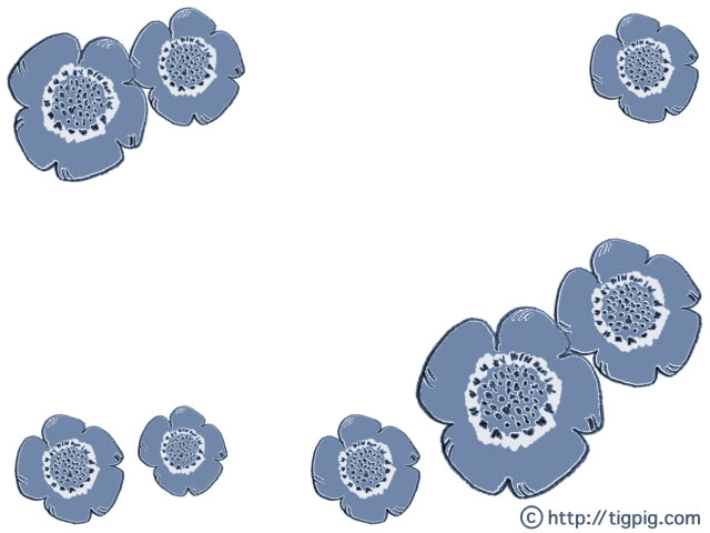 北欧風のブルーのケシの花いっぱいのイラストのフレームのフリー素材 640 480pix Webデザイン 動画に使える無料素材 Tigpig
