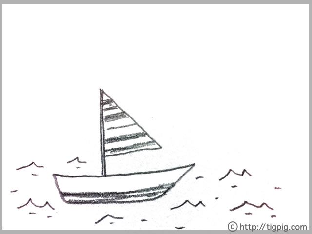 フリー素材 北欧風のモノトーンの海とヨットの鉛筆画のイラスト 640 480pix Webデザイン イラスト素材 Tigpig