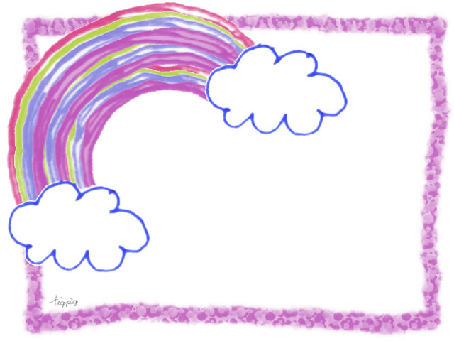 フリー素材 フレーム ポップな手描き風の虹と雲 640 480pix ネット