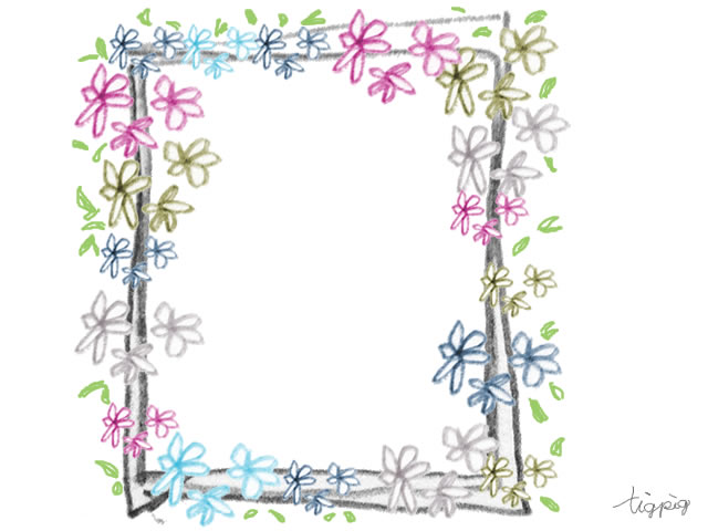 フリー素材 フレーム 大人可愛い小花とラフなラインの飾り枠 640 480pix Webデザイン イラスト素材 Tigpig