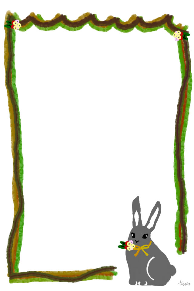大人可愛いフリー素材 森ガール風のウサギと緑のラフなライン 960 640pix Webデザイン イラスト素材 Tigpig