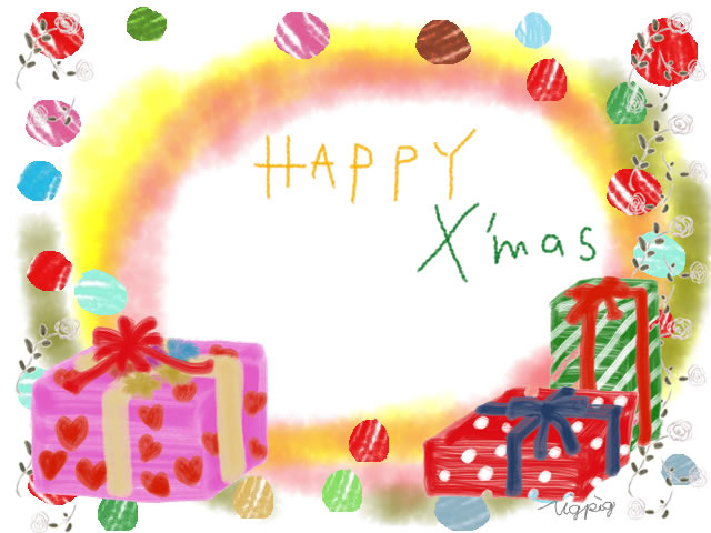 クリスマスのフリー素材 ギフトボックスとカラフルな背景とhappyx Masの手書き文字 640 480pix Webデザイン イラスト素材 Tigpig