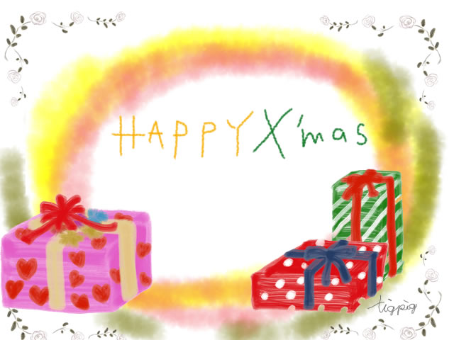 クリスマスプレゼントのイラストとhappyx Masの手書き文字のフリー素材 640 480pix Webデザイン 動画に使える無料素材 Tigpig