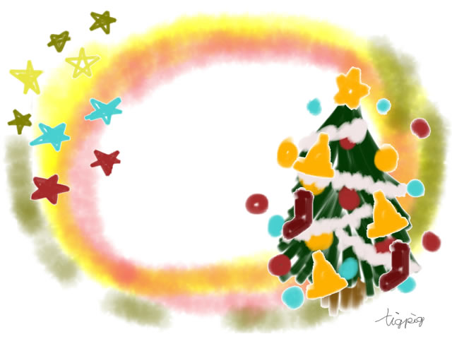 クリスマスのフリー素材 手描きの星と水彩のにじみとクリスマスツリーのイラスト ネットショップ制作などに使える約5000点のwebデザイン素材 Tigpig