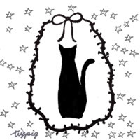 猫のシルエットとリボンの枠と星いっぱいのイラストのフリー素材 200 200pix ネットショップ制作などに使える約5000点のwebデザイン素材 Tigpig