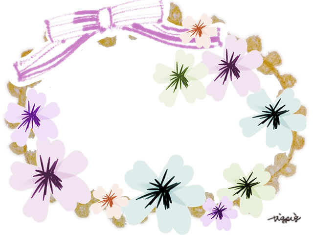 春らしいパステルカラーの花とリボンのフレームのフリー素材 Webデザインに使える素材 Tigpig