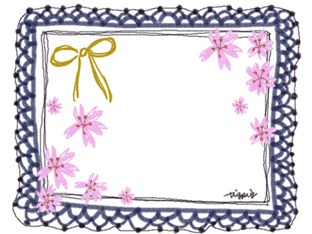 ピンクの桜の花のイラストと大人可愛いネイビーブルーのレースのフレームのフリー素材 Webデザインに使える素材 Tigpig