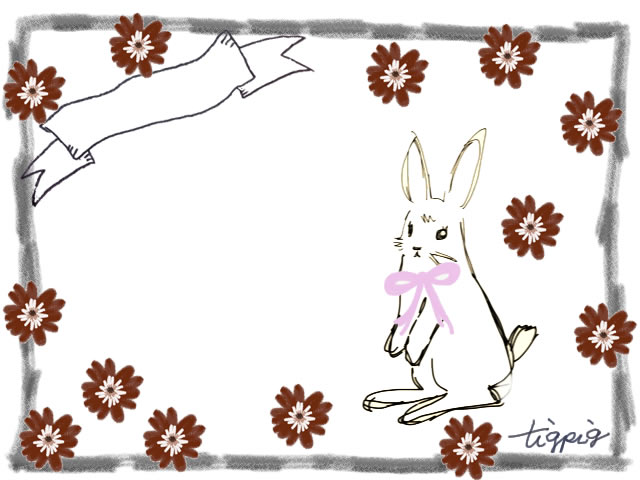 春のイラストのフリー素材 ガーリーで大人可愛いウサギとリボンと小花いっぱいの鉛筆枠のフレーム Webデザイン イラスト素材 Tigpig