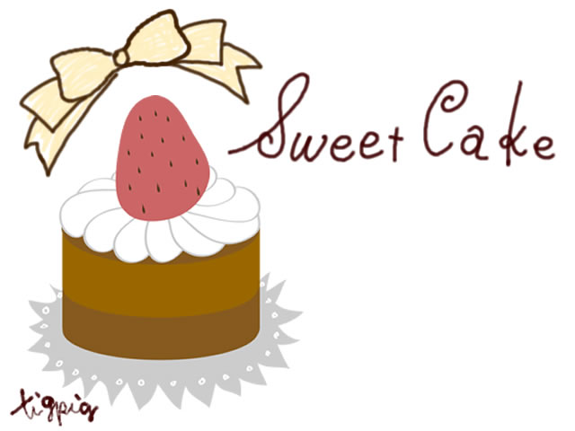 大人可愛いhp制作に使えるイチゴケーキとリボンのイラストとsweet Cakeの手書き文字のフリー素材 Webデザイン イラスト素材 Tigpig