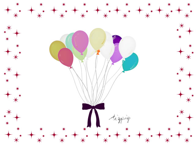 誕生日やハロウィンのhp制作に使える大人可愛い風船の束とキラキラのフレームのフリー素材 Webデザイン イラスト素材 Tigpig