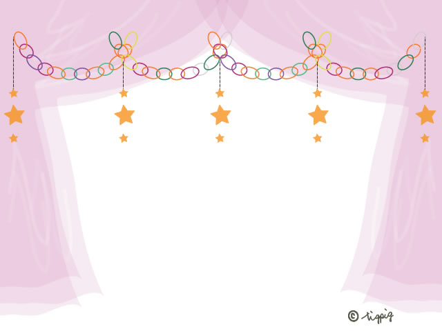 星の輪飾りとピンクのシフォンの幕のイラストのフレーム 640 480pix Webデザイン イラスト素材 Tigpig
