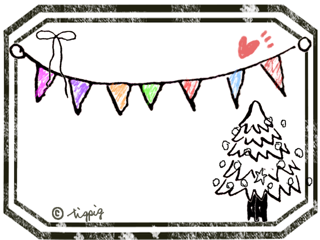 アンティーク風のラベルのフレームと旗とクリスマスツリーの大人かわいいフリー素材 640 480pix Webデザイン イラスト素材 Tigpig