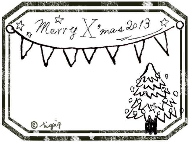 Merry X Masの手描き文字と旗とクリスマスツリーの大人かわいいフリー素材 640 480pix Webデザインに使える素材 Tigpig