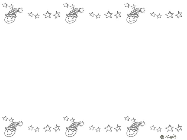 モノトーンの顔のイラストと星いっぱいの飾り罫のフレーム 640 480pix Webデザイン イラスト素材 Tigpig