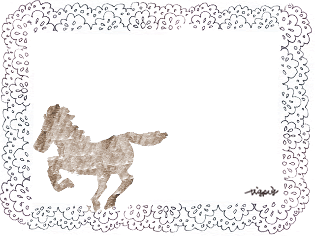 色鉛筆の馬のシルエットのイラストとレースのフレームの年賀のフリー素材 640 480pix Webデザインに使える素材 Tigpig