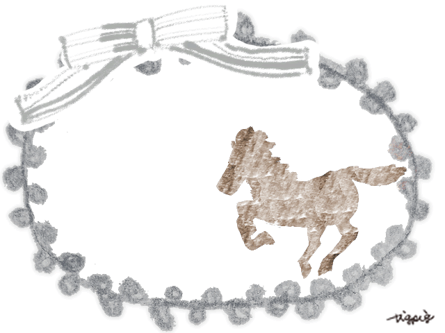 大人かわいい馬のシルエットとレースとリボンのイラストのフレーム 640 480pix Webデザインに使える素材 Tigpig