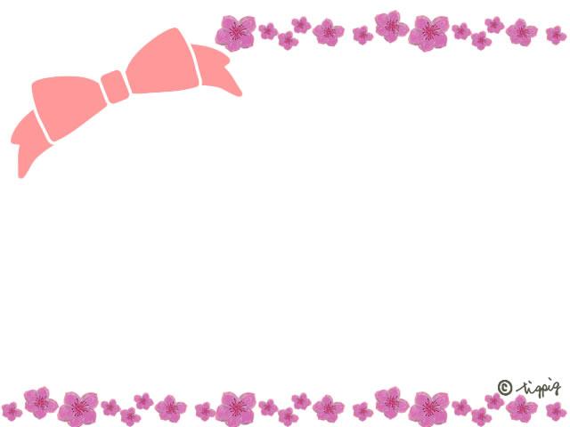 桃の花とピンクのリボンの大人可愛いフレーム オンラインショップ制作やwebデザインに使える素材 Tigpig