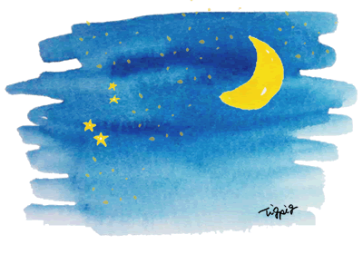 水彩の月と星の夜空の絵本風イラスト 400 280pix Webデザイン イラスト素材 Tigpig