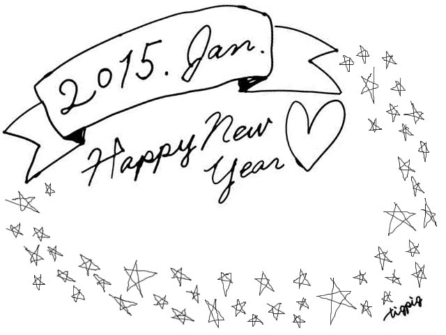 大人可愛いモノトーンの15janとhappy New Yearの手書き文字のリボンと星のフレーム Webデザイン イラスト素材 Tigpig